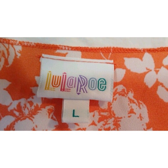LuLaRoe Monroe Kimono With Fringe Open Waterfall Front - L- Orange/ White Floral - Picture 7 of 16